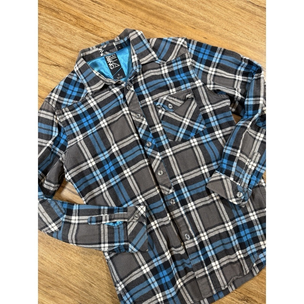 Billabong Mens Medium Blue Gray Plaid Flannel Shirt Long Sleeve Button Up
